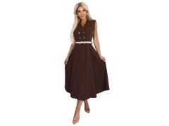 596-4 Elegantní midi košilka se zlatými knoflíky a&nbsp;páskem - CHOCOLATE 1