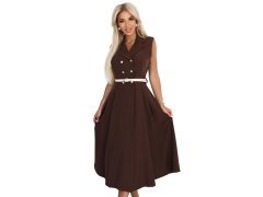 596-4 Elegantní midi košilka se zlatými knoflíky a&nbsp;páskem - CHOCOLATE 2