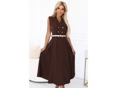 596-4 Elegantní midi košilka se zlatými knoflíky a&nbsp;páskem - CHOCOLATE 4