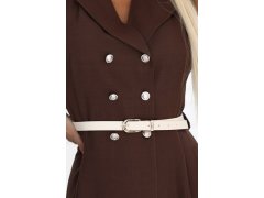 596-4 Elegantní midi košilka se zlatými knoflíky a&nbsp;páskem - CHOCOLATE 7