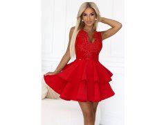 200-11 CHARLOTTE exkluzivní rozšířené šaty s&nbsp;krajkovým výstřihem - červené 4