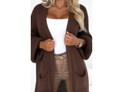 627-2 Cardigan - svetr dlouhý s kapsami - čokoládová barva 6