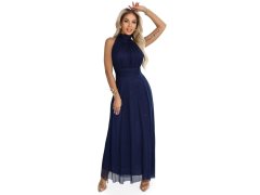 636-2 VERONICA luxusní dlouhé šaty s&nbsp;brokátovým akcentem a&nbsp;elegantním střihem - námořnická modř 1