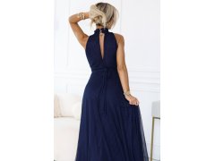 636-2 VERONICA luxusní dlouhé šaty s&nbsp;brokátovým akcentem a&nbsp;elegantním střihem - námořnická modř 6