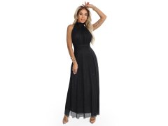 636-3 VERONICA luxusní dlouhé šaty s brokátovým akcentem a elegantním střihem - černé 1