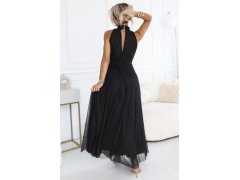 636-3 VERONICA luxusní dlouhé šaty s brokátovým akcentem a elegantním střihem - černé 5