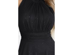 636-3 VERONICA luxusní dlouhé šaty s brokátovým akcentem a elegantním střihem - černé 7