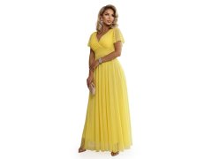 562-8 NASTIA Dlouhé šaty s výstřihem, kosticemi a krátkými rukávy - lemon limoncello 2