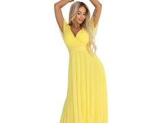 562-8 NASTIA Dlouhé šaty s výstřihem, kosticemi a krátkými rukávy - lemon limoncello 3