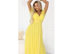 562-8 NASTIA Dlouhé šaty s výstřihem, kosticemi a krátkými rukávy - lemon limoncello 6