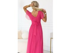 562-9 NASTIA Dlouhé šaty s výstřihem, kosticemi a krátkými rukávy - malinový sorbet 6