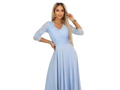 309-15 AMBER elegantní dlouhé krajkové šaty s výstřihem - modré 2
