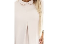 688-1 LIORA Elegantní minišaty ve tvaru lichoběžníku s límečkem – světle béžové 6