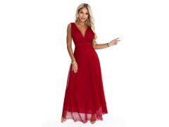 687-2 Elegantní maxi šaty s výstřihem do V a odhalenými zády – světle vínová 3