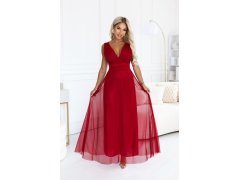 687-2 Elegantní maxi šaty s výstřihem do V a odhalenými zády – světle vínová 5