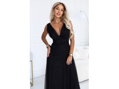 687-1 Elegantní maxi šaty s výstřihem do V a odhalenými zády – černé 7