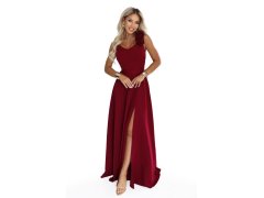 643-9 Elegantní večerní maxi šaty s&nbsp;rozparkem a&nbsp;růžemi – vínové 3