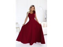 643-9 Elegantní večerní maxi šaty s&nbsp;rozparkem a&nbsp;růžemi – vínové 5