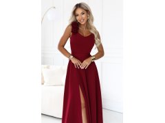 643-9 Elegantní večerní maxi šaty s&nbsp;rozparkem a&nbsp;růžemi – vínové 6