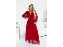 684-1 NERISSA – elegantní tylová maxi šaty s výstřihem do V – světle vínová 3