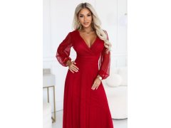 684-1 NERISSA – elegantní tylová maxi šaty s výstřihem do V – světle vínová 6
