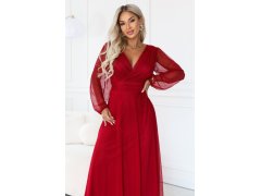 684-1 NERISSA – elegantní tylová maxi šaty s výstřihem do V – světle vínová 7