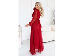 684-1 NERISSA – elegantní tylová maxi šaty s výstřihem do V – světle vínová 8