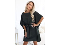 287-46 SOFIA Dámské šaty typu „motýl“ s vázáním v pase – tmavě khaki 4