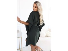 287-46 SOFIA Dámské šaty typu „motýl“ s vázáním v pase – tmavě khaki 5