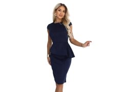 192-18 Elegantní semišové midi šaty s volánkovým pasem – tmavě modré 2