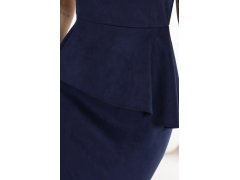 192-18 Elegantní semišové midi šaty s volánkovým pasem – tmavě modré 7