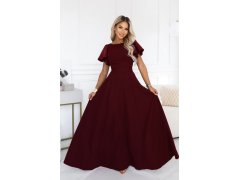694-3 MIRELLA Elegantní maxi šaty s rozšiřujícími se sukněmi a flitrovými rukávy – vínová 4