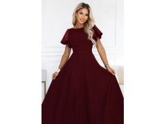 694-3 MIRELLA Elegantní maxi šaty s rozšiřujícími se sukněmi a flitrovými rukávy – vínová 5