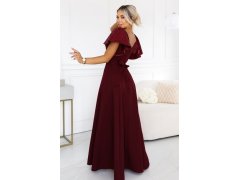 694-3 MIRELLA Elegantní maxi šaty s rozšiřujícími se sukněmi a flitrovými rukávy – vínová 8