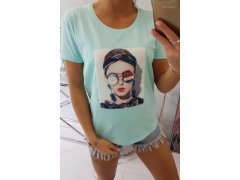 Halenka s dámskou grafikou v mátovém odstínu 3