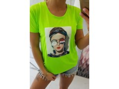 Halenka s dámskou grafickou zelenou neonovou barvou 4