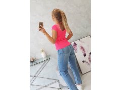 Halenka s krajkovým výstřihem růžová neonová 1