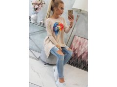 Oversize halenka s&nbsp;potiskem duhových rtů béžová 7