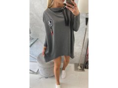 Oversize mikina s&nbsp;asymetrickými boky grafitová 3