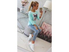 Halenka s 3D grafikou kočky v mátové barvě 6