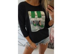 3D grafická halenka se zirkony černá 3