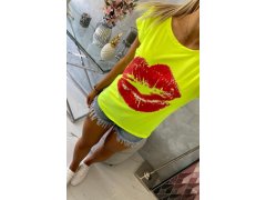 Halenka s potiskem rtů žlutá neon+červená 3