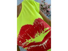 Halenka s potiskem rtů žlutá neon+červená 4