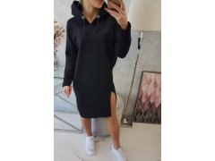 Šaty s&nbsp;kapucí a&nbsp;bočním rozparkem černé 1