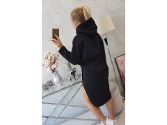 Šaty s&nbsp;kapucí a&nbsp;bočním rozparkem černé 3
