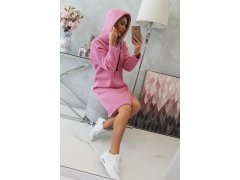 Šaty s&nbsp;kapucí a&nbsp;bočním rozparkem růžové 1