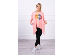 Oversize halenka s&nbsp;duhovým potiskem rtů v&nbsp;meruňkové barvě 1