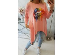 Oversize halenka s&nbsp;duhovým potiskem rtů v&nbsp;meruňkové barvě 5