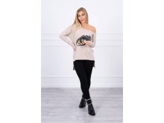 Halenka s potiskem a delšími zády béžová 1