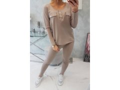 Sada s knoflíkovým výstřihem tmavě béžová 5